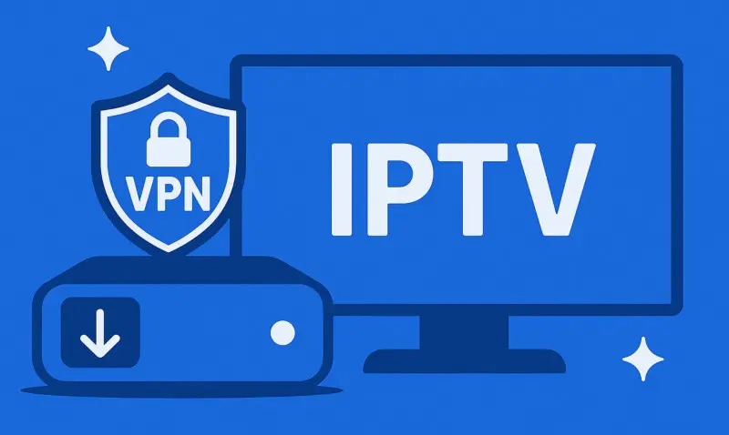A glowing padlock icon hovering over a television screen, symbolizing VPN protection for IPTV streaming.
